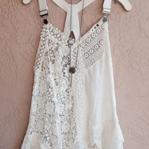 Free People Rare crochet lace overall strap top XS
